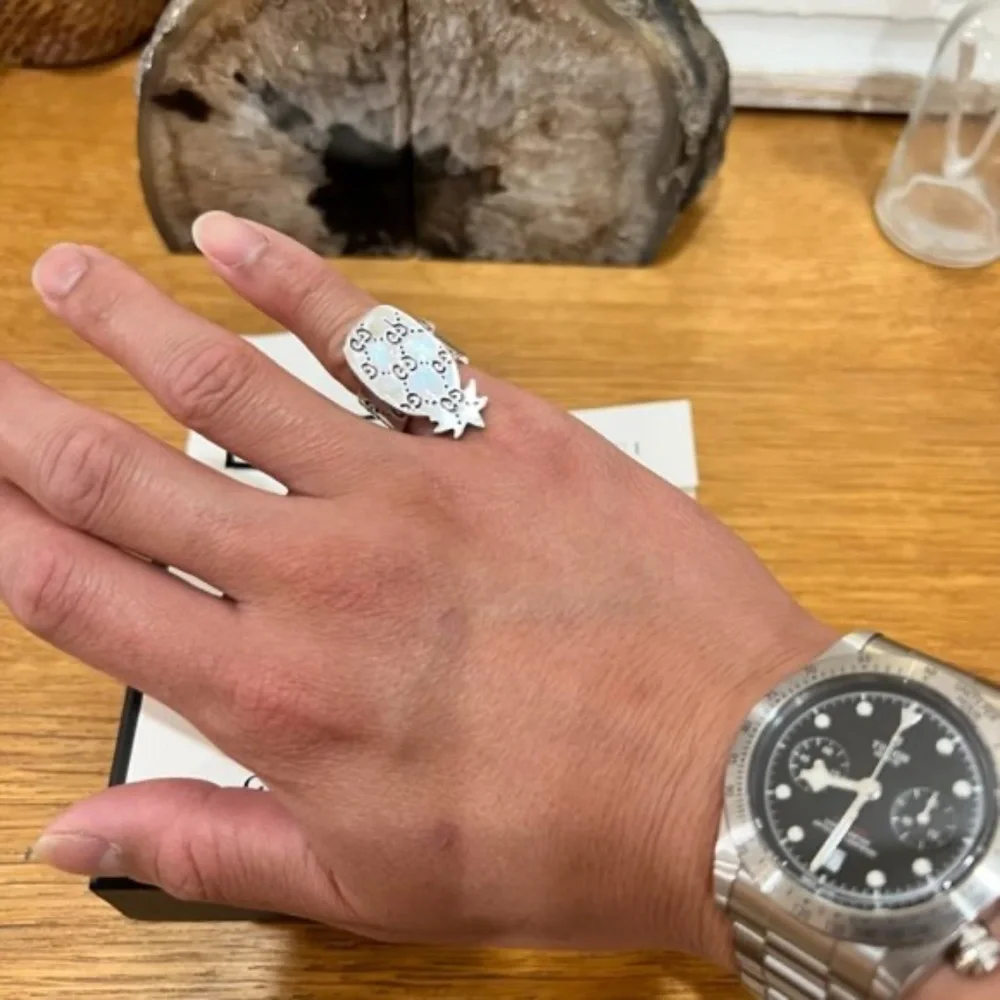 Gucci Ghost 925 Silver GG All Over Logo Pineapple Ring - Size 5.75us - Picture 4 of 16